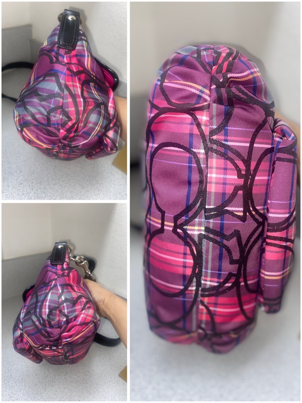 Coach Poppy Pink/Purple/Black Tartan Groovy Shoulder/Crossbody Bag EUC - Picture 8 of 15